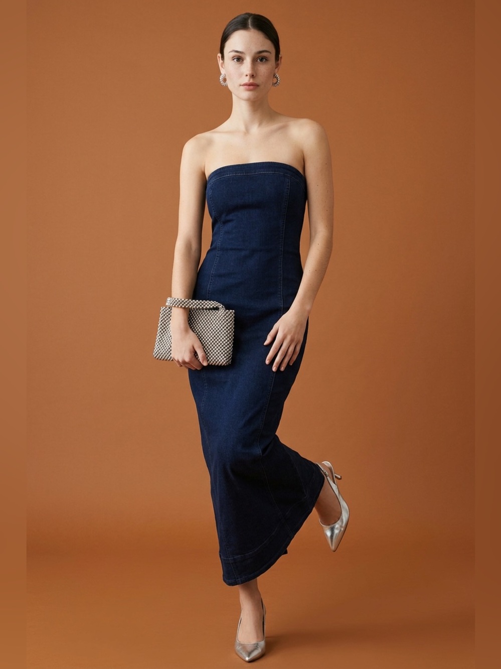 Pilcro Strapless Dark Denim Maxi Dress